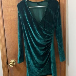 emerald green, velvet, high low dress.